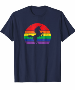 Rainbow Unicorn Striped Sunrise Distressed Relaxed T Shirt