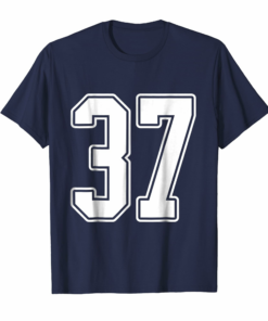 Th37 White Outline Number 37 Sports Fan Jersey Style T Shirt