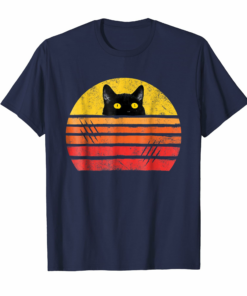 Vintage Eighties Style Cat T Shirt Retro Distressed Design