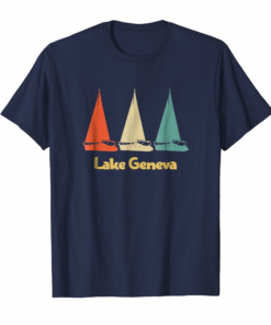 Vintage Retro Lake Geneva Wi Sailboat T Shirt