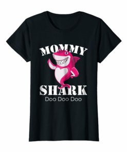 Womens Mommy Shark Tshirt Mom Mama Parent Matching Family Shark Tee